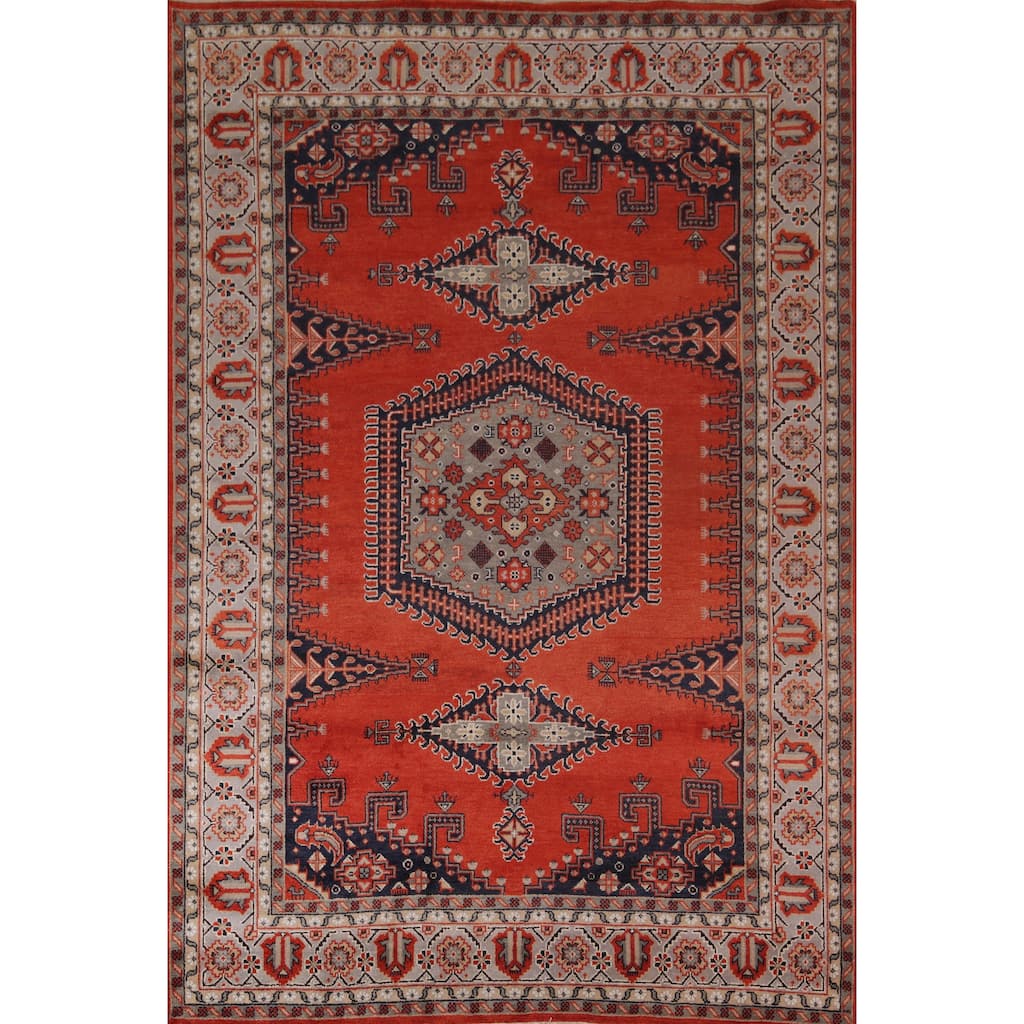 Viss Oriental Area Rug Handmade Geoemtric Orange Wool Carpet - 8'11"x 11'10"