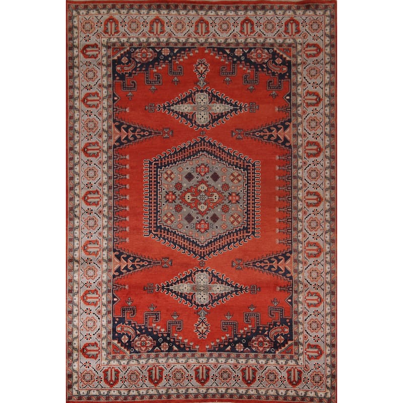 Viss Oriental Area Rug Handmade Geoemtric Orange Wool Carpet - 8'11"x 11'10"
