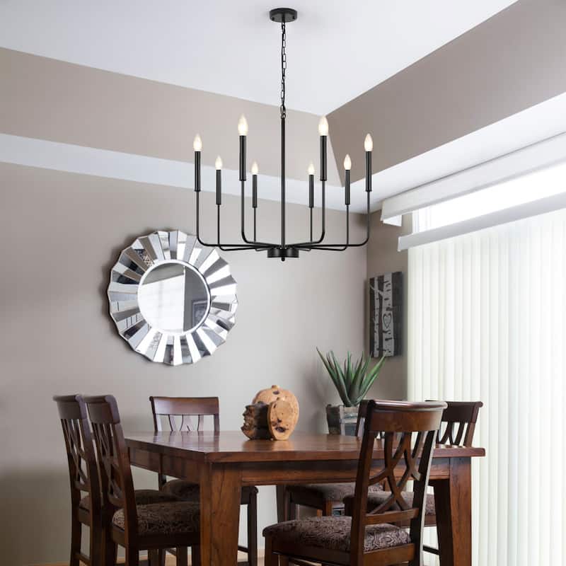 8-Light Modern Farmhouse Candle Chandelier for Kitchen Island Living Dining Room Bedroom
