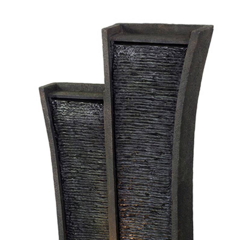 41 Inch Tower Water Fountain, Tall Rectangular Rock, Halogen Light, Gray