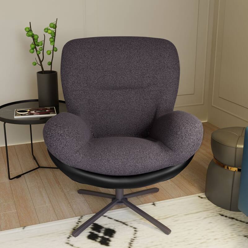 360° Swivel Accent Chair, Modern Chenille Lounge Chair with Faux Leather and Black Metal Base Frame, Comfortable Reading Chair