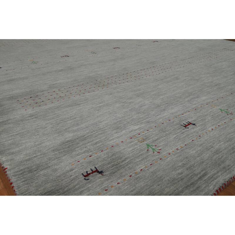 Tribal Gray Gabbeh Indian Rug Hand-Knotted Bedroom Wool Carpet - 8'0" x 9'9" - 8'0" x 9'9" - Grey