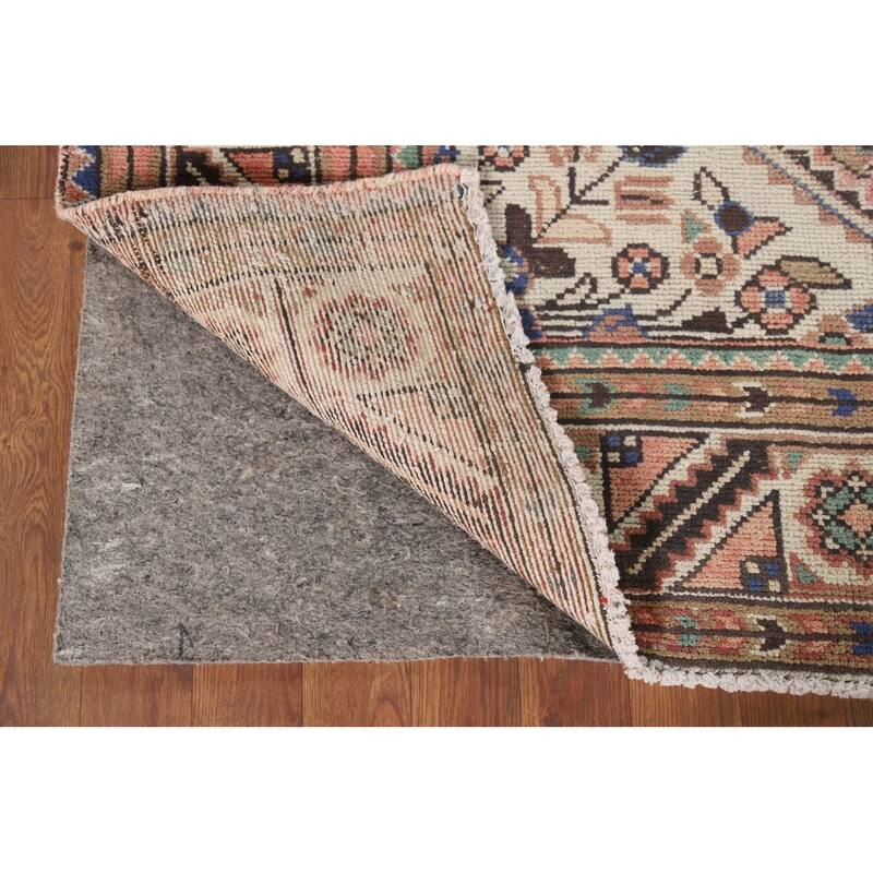 Geometric Pink Hamedan Vintage Persian Area Rug Handmade Wool Carpet - 7'5" x 10'4"