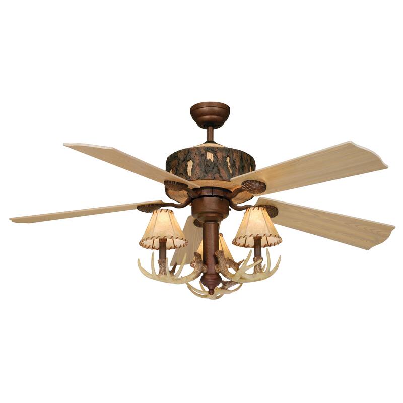 Log Cabin 52-in. Bronze Wood Rustic Ceiling Fan - 52-in W x 14.5-in H x 52-in D
