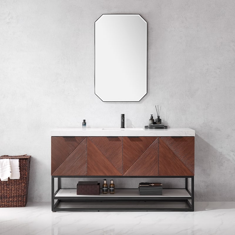 Mahon Single Bath Vanity with Composite Stone Top and Mirror