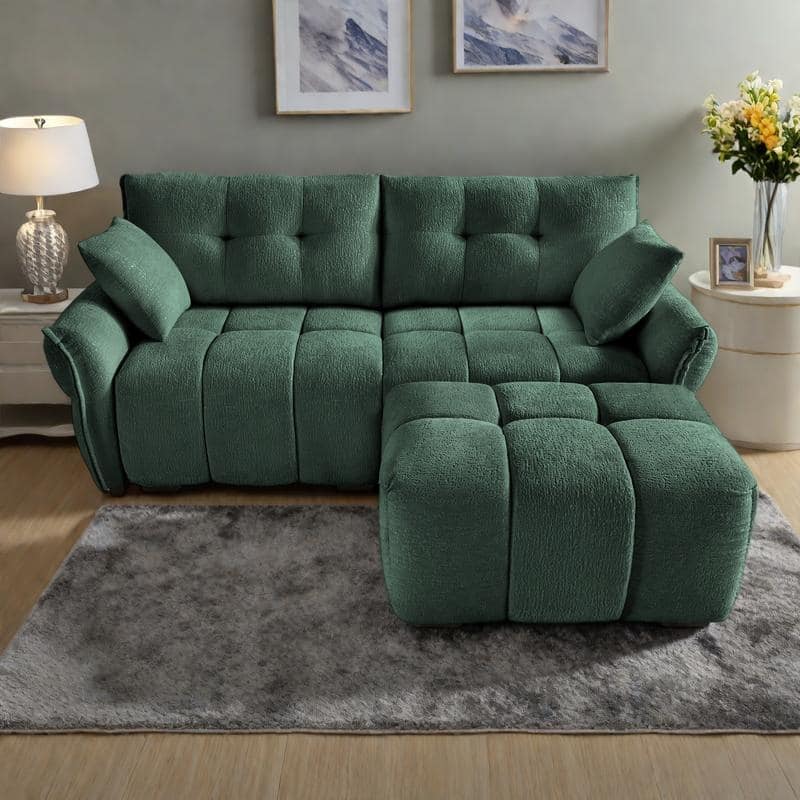 78.7" Chenille 2-Seater Sofa with Ottoman, Minimalist Design and High-Resilience Cushions