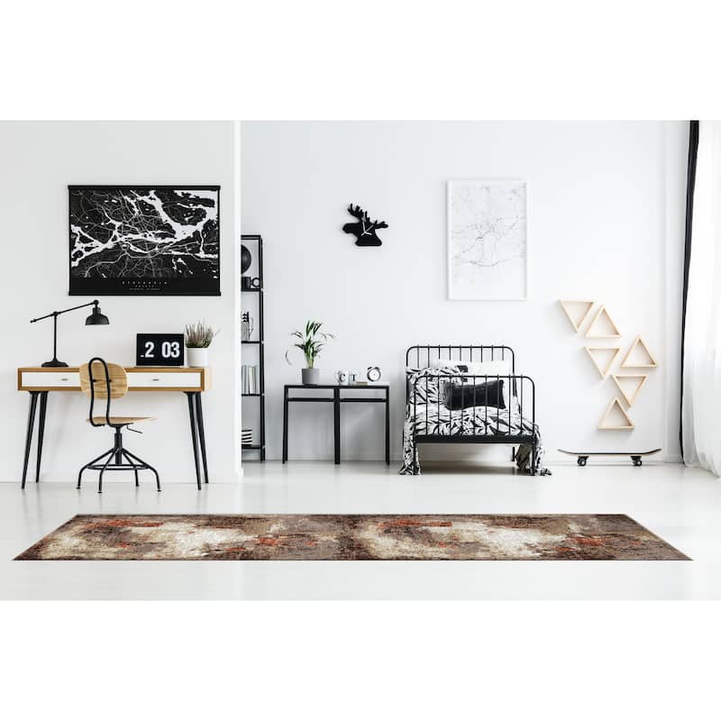 Olympia Collection Brown/Beige Abstract Design Area Rug - 2'5'' X 11'10''