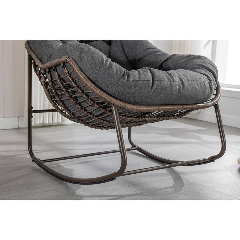Rocker Recliner Chair Rattan Rocking Chair with Padded Cushion