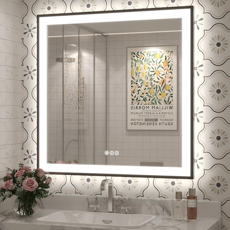 Extra Large Black Frame LED Bathroom Vanity Mirror with 3 Years Warranty and UL Certified - 32x32