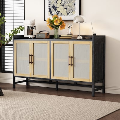 Sideboard with Decorative Rattan Doors and Adjustable Shelves for Entryway, Dining Room, or Living Room