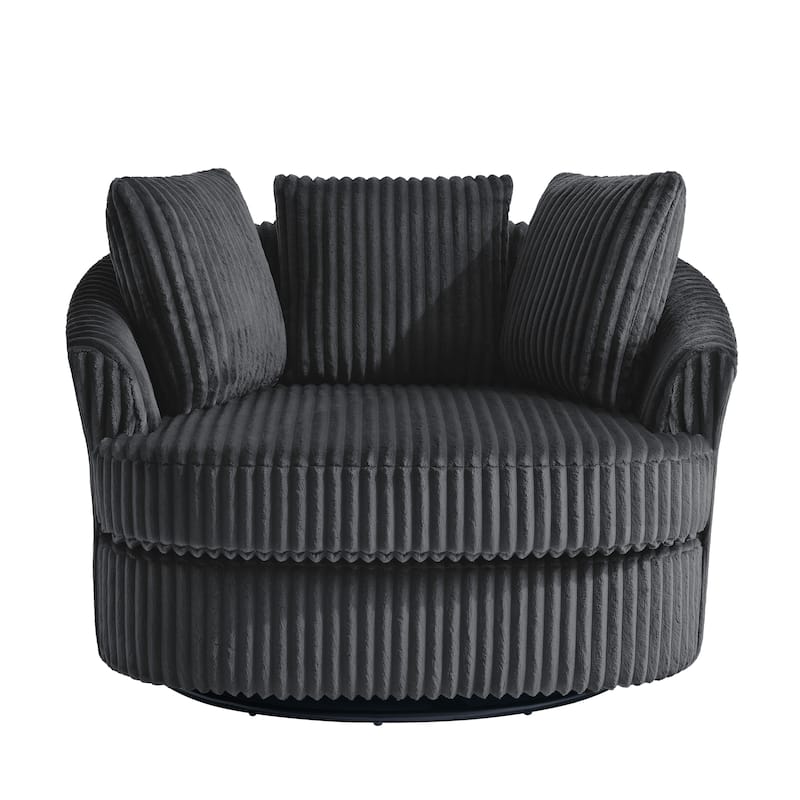 2 Set Oversized 43" W Plush Corduroy Swivel Barrel Chair with Pillows