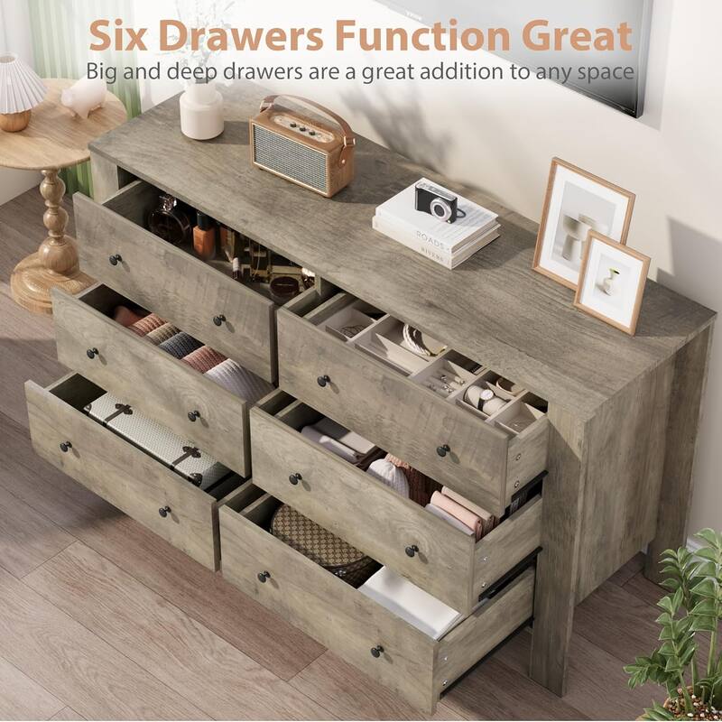 6 Drawer Dresser for Bedroom, Wide White Chest with Deep Drawers and Metal Knobs, Modern Storage for Hallway, Kids Room