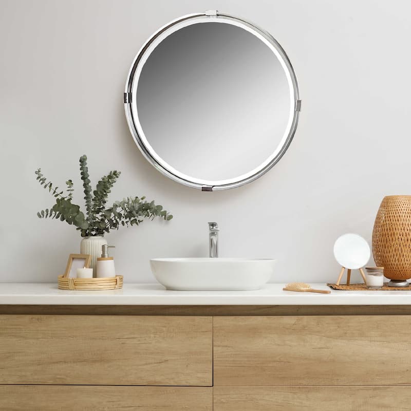 Brushed Nickel Round Wall Mirror - 30" - Silver