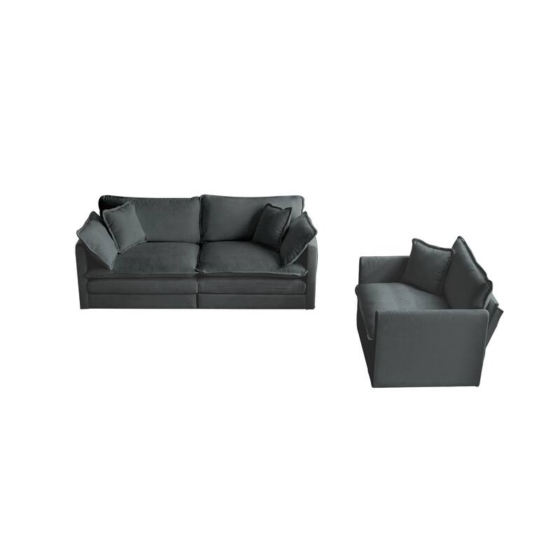 3-Piece Chenille Living Room Sofa Set (Loveseat + Accent Chair) with Solid Wood Frame & Plush Cushions