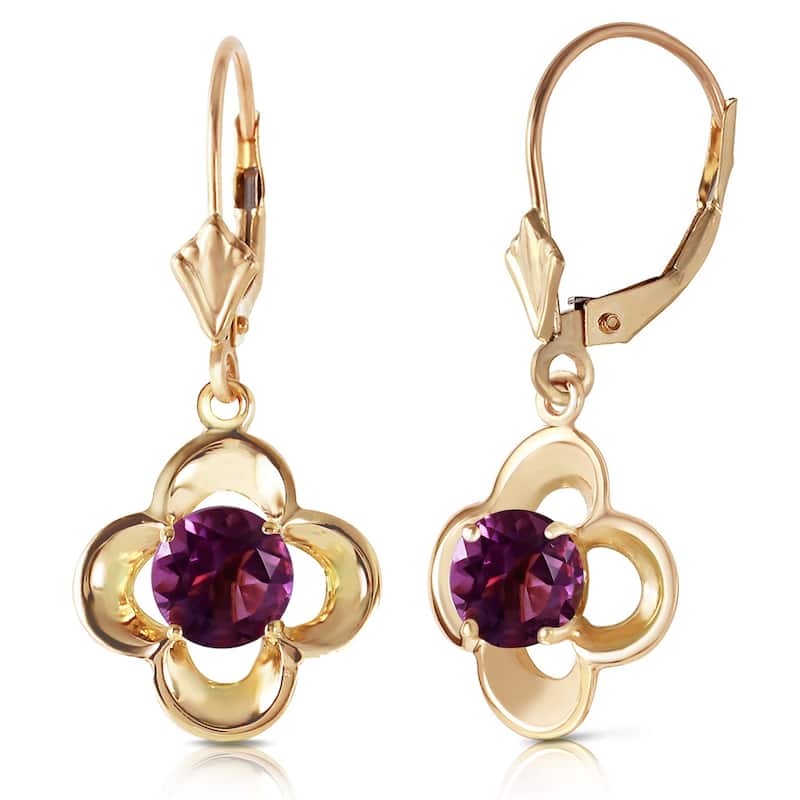 1.1 Carat 14K Solid Gold Amethyst Flower Bloom Gemstone Earrings - Yellow