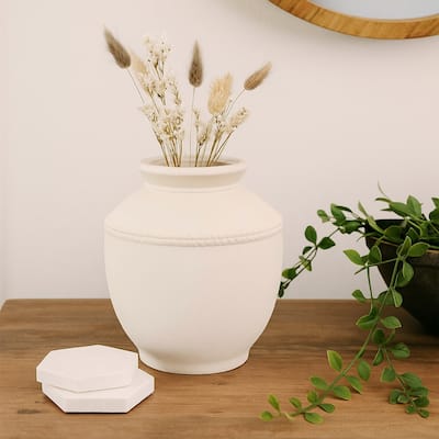 Samie Round Accent Vase, Rope-Like Details, White Ceramic 12 Inch