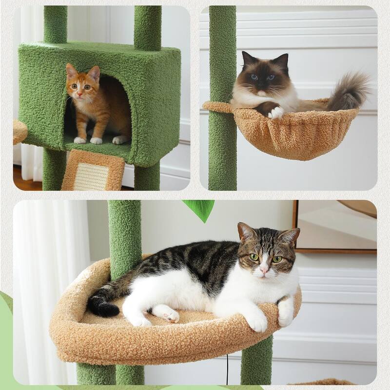 53" Cactus Design Cat Tree with Large Apartment - Green