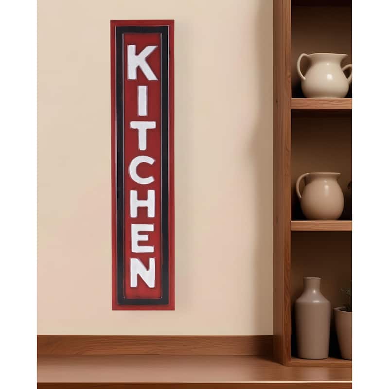 HomeRoots 37" X 8" Red and White Kitchen Metal Wall Decor - White/Red - 8.25 in. x 36.5 in.  x 0.75 in.