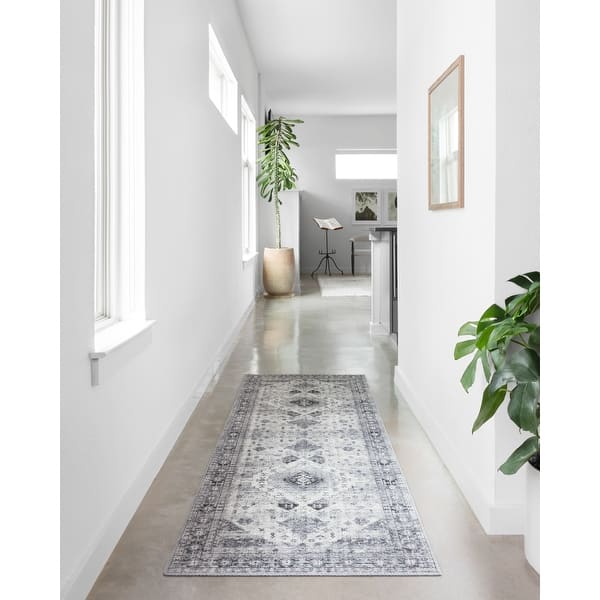 slide 2 of 6, Alexander Home Leanne Vintage Boho Oriental Printed Area Rug 2' 6" x 10' - Silver / Grey - Runner/Rectangle