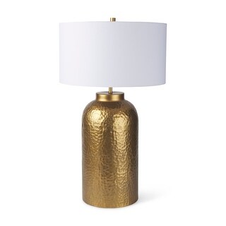Leo Gold Hammered Metal w/White Fabric Shade Table Lamp - Bed Bath