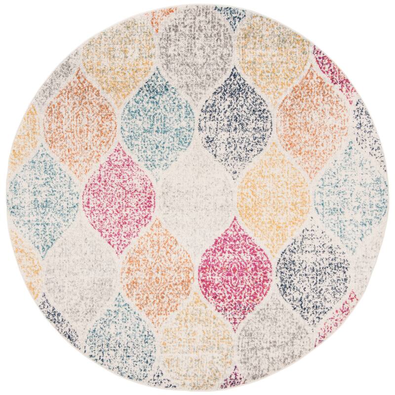 SAFAVIEH Madison Stella Boho Chic Ogee Trellis Rug - 4' x 4' Round - Cream/Yellow