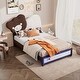 preview thumbnail 9 of 10, Flannel Upholstered Platform Bed with LED Light Strips and Bear Shaped Headboard