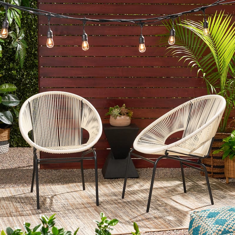 Roomfitters Modern Acapulco Patio Chair Set, Handwoven Rope Lounge Chairs, Weather-Resistant Steel Frame, White (Set of 2)