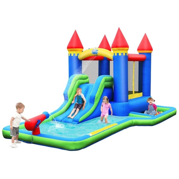 slide 2 of 9, Gymax Inflatable Bouncer Climbing Slide Bounce House Water Park Kids