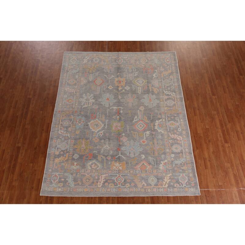 Hand Knotted Oriental 100% Wool Carpet Transitional All-Over Greys & Charcoal Oushak Area Rug - 9' 11'' X 8' 0''