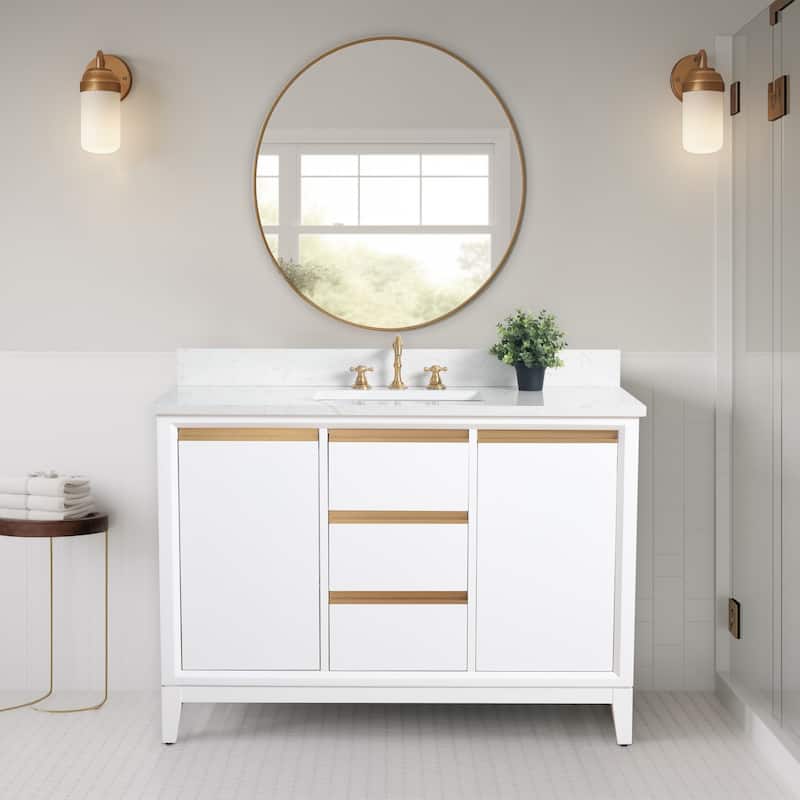 Vanity Art Bathroom Vanity with Ceramic Sink and Engineered Marble Top - 48" - White