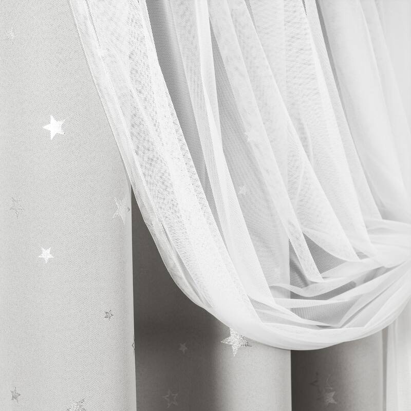 Lush Decor Star Sheer Insulated Grommet Blackout Window Curtain Panel Pair