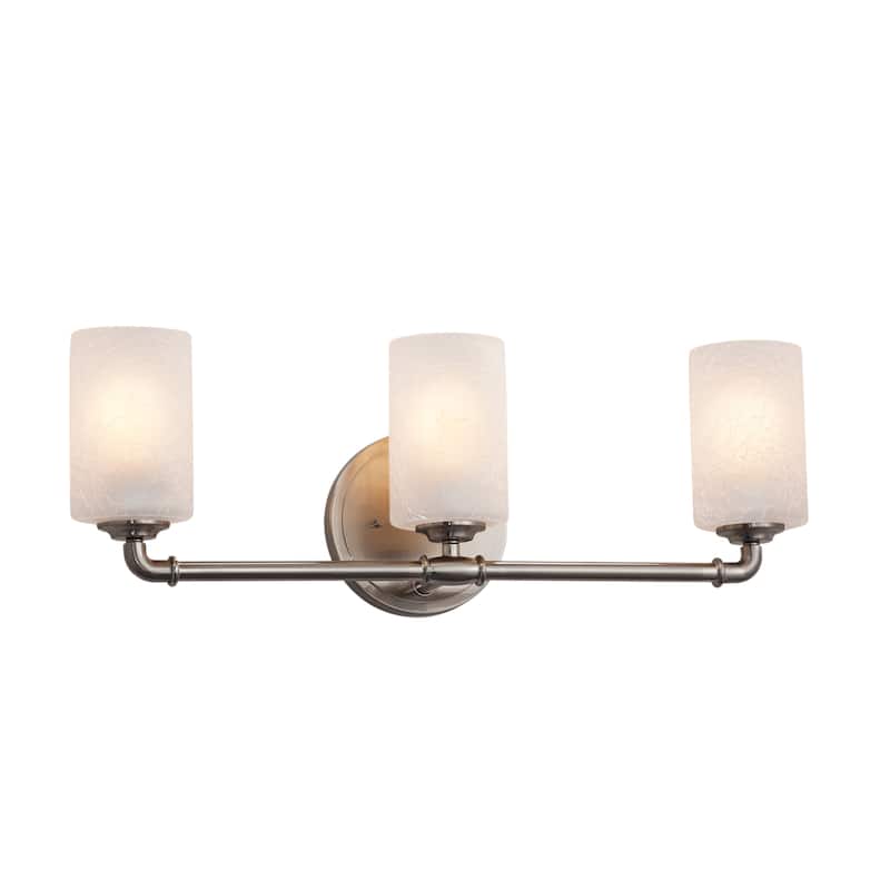 Justice Design Fusion Bronx 3-light Brushed Nickel Bath Bar, Frosted Crackle Cylinder w/ Flat Rim Shade