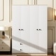 preview thumbnail 1 of 10, Wooden Bedroom Wardrobe with Hanging Rods & Drawers, 4-Door Armoire Closet Storage Cabinet for Home Organization, White+Natural White+Natural