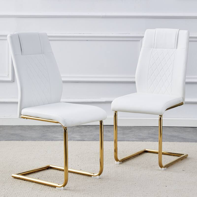 Modern dining room chairs, and golden leg cushioned chairs made of artificial leather, suitable for kitchens Set of 6 pieces