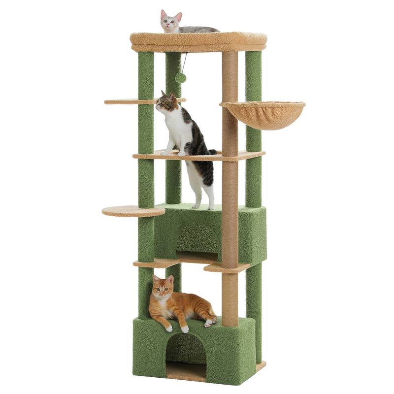 Tall Cat Tree Tower for Indoor Big Cats with Extra-Large Top Perch, 2 Large Condos, Cat Scratching Post and Cozy Hammock