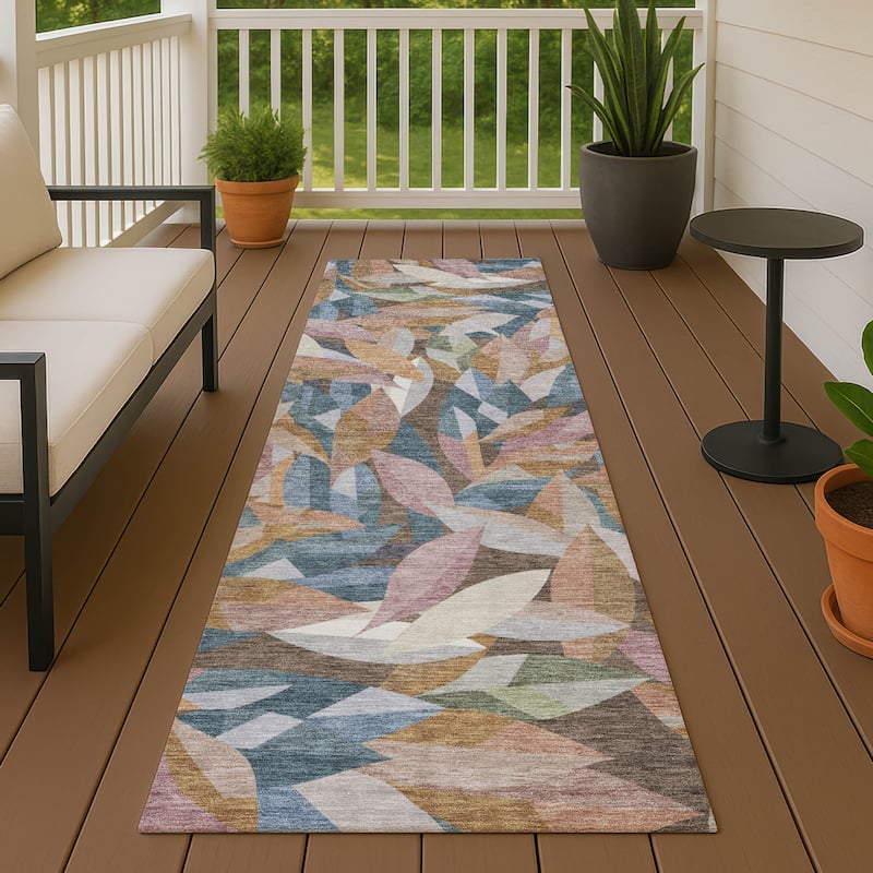 Machine Washable Indoor/ Outdoor Modern Floral Chantille Rug - Copper - 2'3" x 7'6"