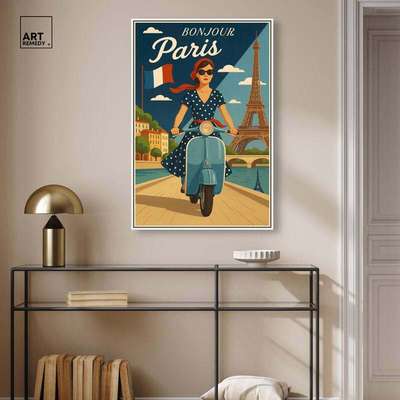 Scooter French Travel Canvas by Art Remedy