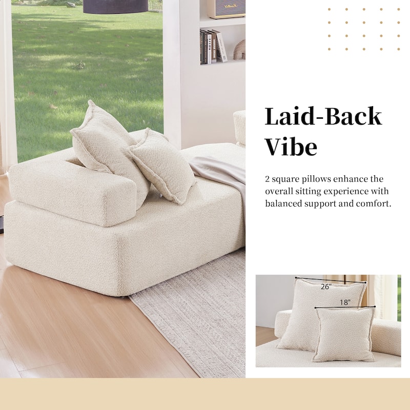 Oversized U Shaped Sofa, Luxury Beige Boucle, Convertible, No Assembly, 56x36x24 inches, 53 lbs