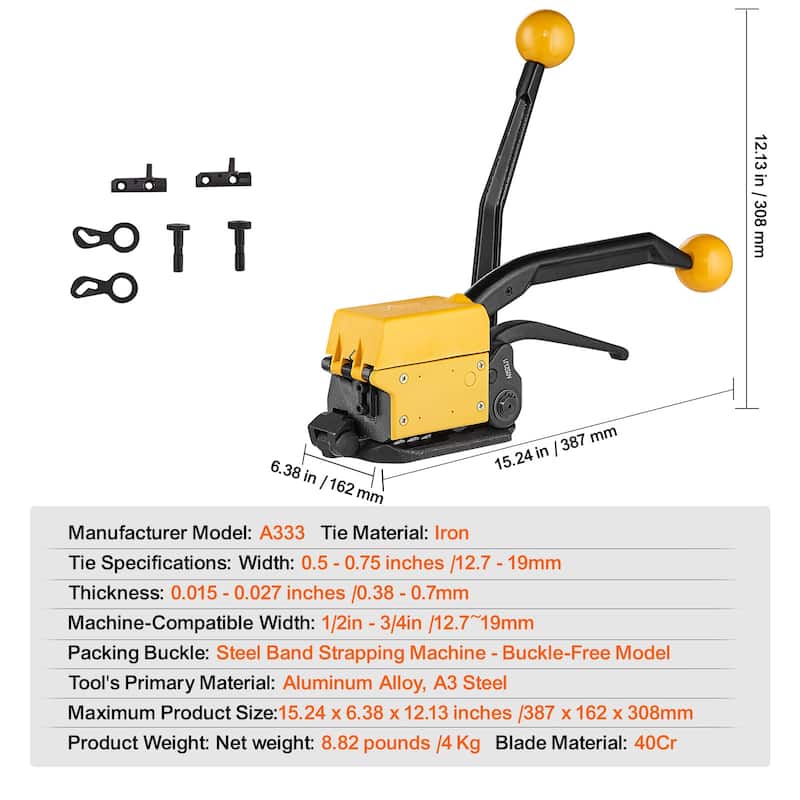 Steel Strapping Tool for 1/2"-3/4" Width, 3-in-1 (Tensioner, Crimper, Cutter)