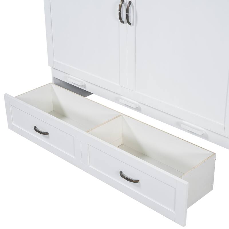 Space-Saving Design Murphy Bed with USB Ports, Large Drawers and Metal Handles