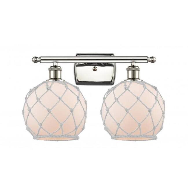 Innovations Lighting Farmhouse Rope 2 Light 16" Wide Bathroom Vanity - Polished Nickel / White