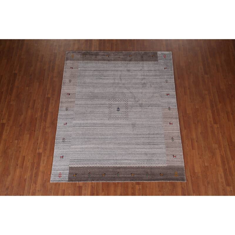 Striped Tribal Gabbeh Indian Area Rug Handmade Wool Carpet - 6'8"x 8'1"