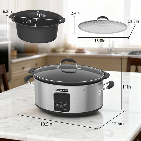dimension image slide 3 of 7, 10qt Large Capacity Digital Slow Cooker with Aluminum Pot