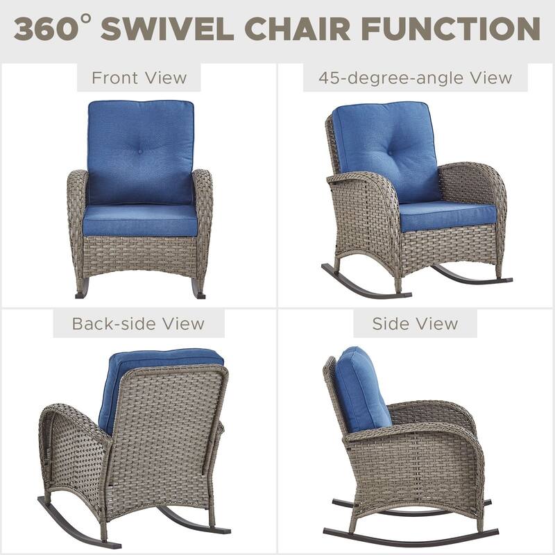 7-Piece Sofa with Rocking Chairs Ottomans and Table Set