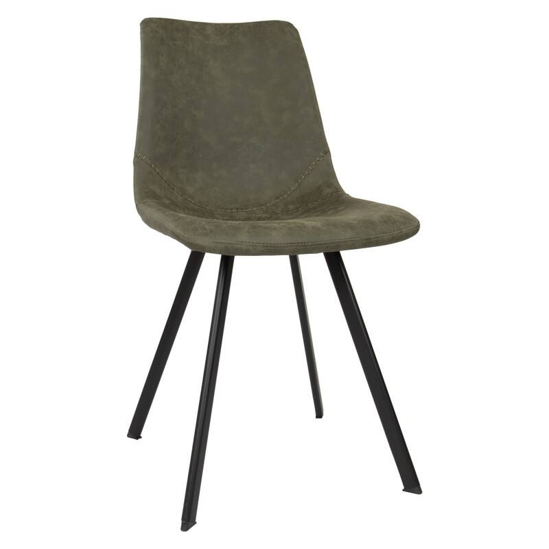 Markley Dining Chair with Leather Seat in Black Steel Legs, Scratch-Resistant, Ergonomic & Comfortable Modern Kitchen Chair - Olive Green
