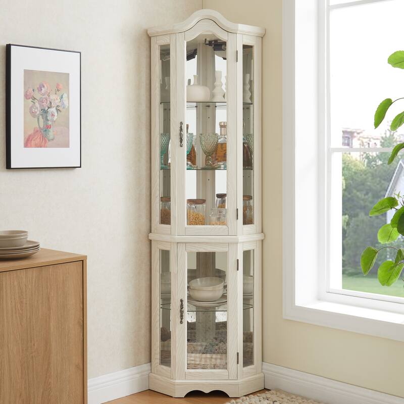 GDFStudio - Storage Corner Curio Cabinet with Lighted Glass Shelves