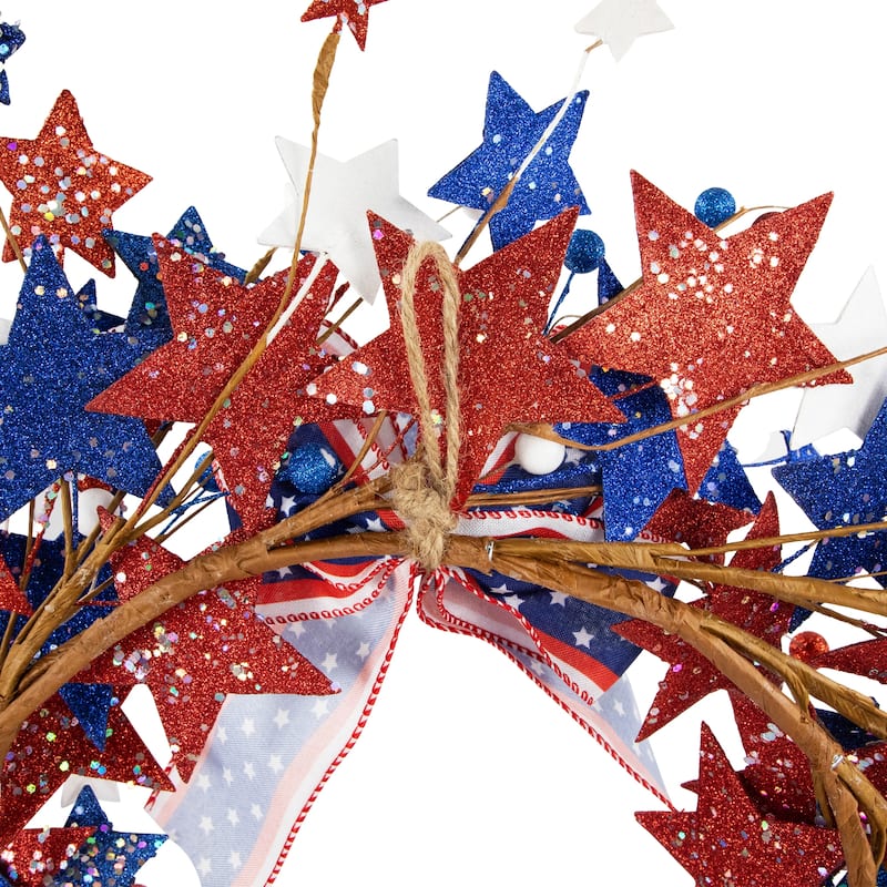 Stars and Stripes Glittered Patriotic Artificial Twig Wreath - 24"
