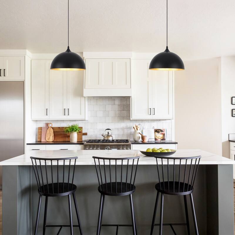 1-Light Dome Hanging Pendant Light Chandelier Lighting for Kitchen Island with Metal Cover & Plug