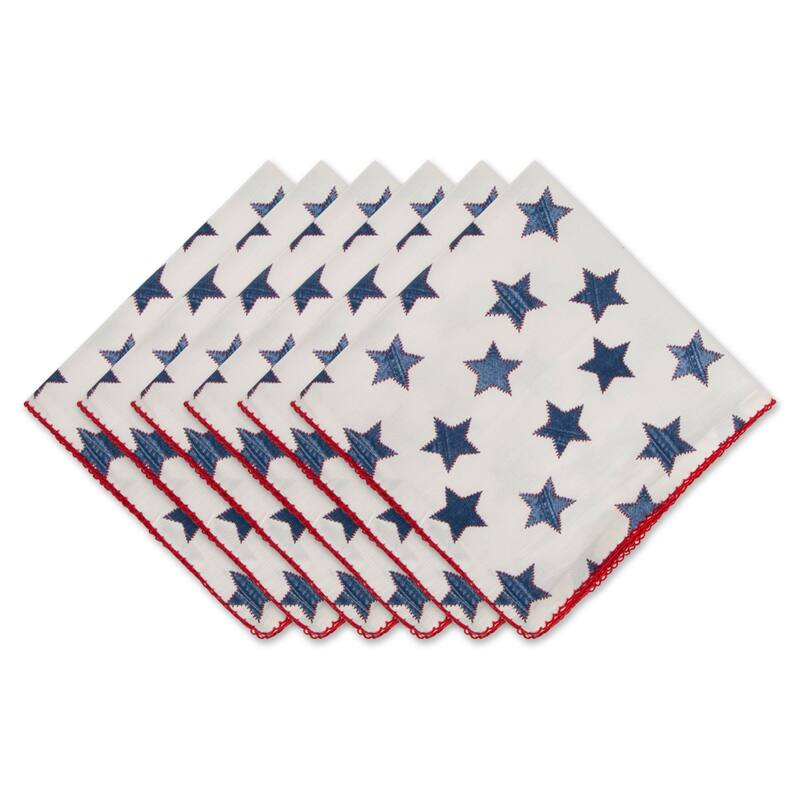 DII Antique Blue Stars With Embroidered Edge Napkin (Set of 6) - Antique Blue Stars