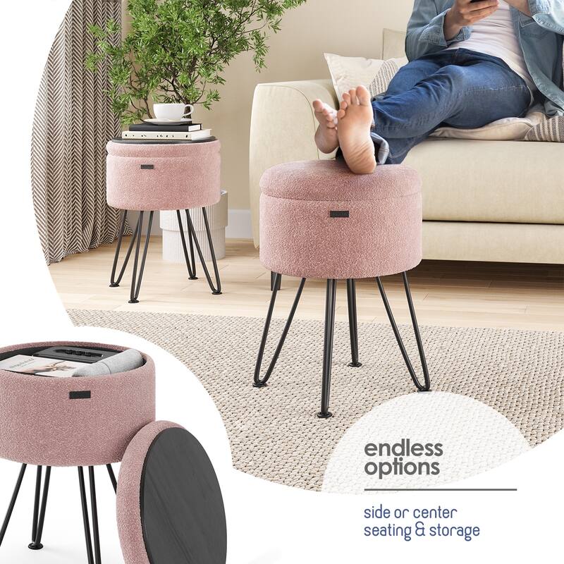 StorageBud Round Ottoman with Storage, Modern Ottomans for Living Room and Bedroom